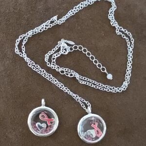 Avon Silver Necklace with Heart and Ribbon Charms